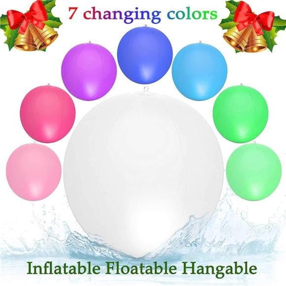 Solar Floating Pool Lights - Pack of 2 Solar Powered Color Changing 14-inch Ball - Picture 5 of 6